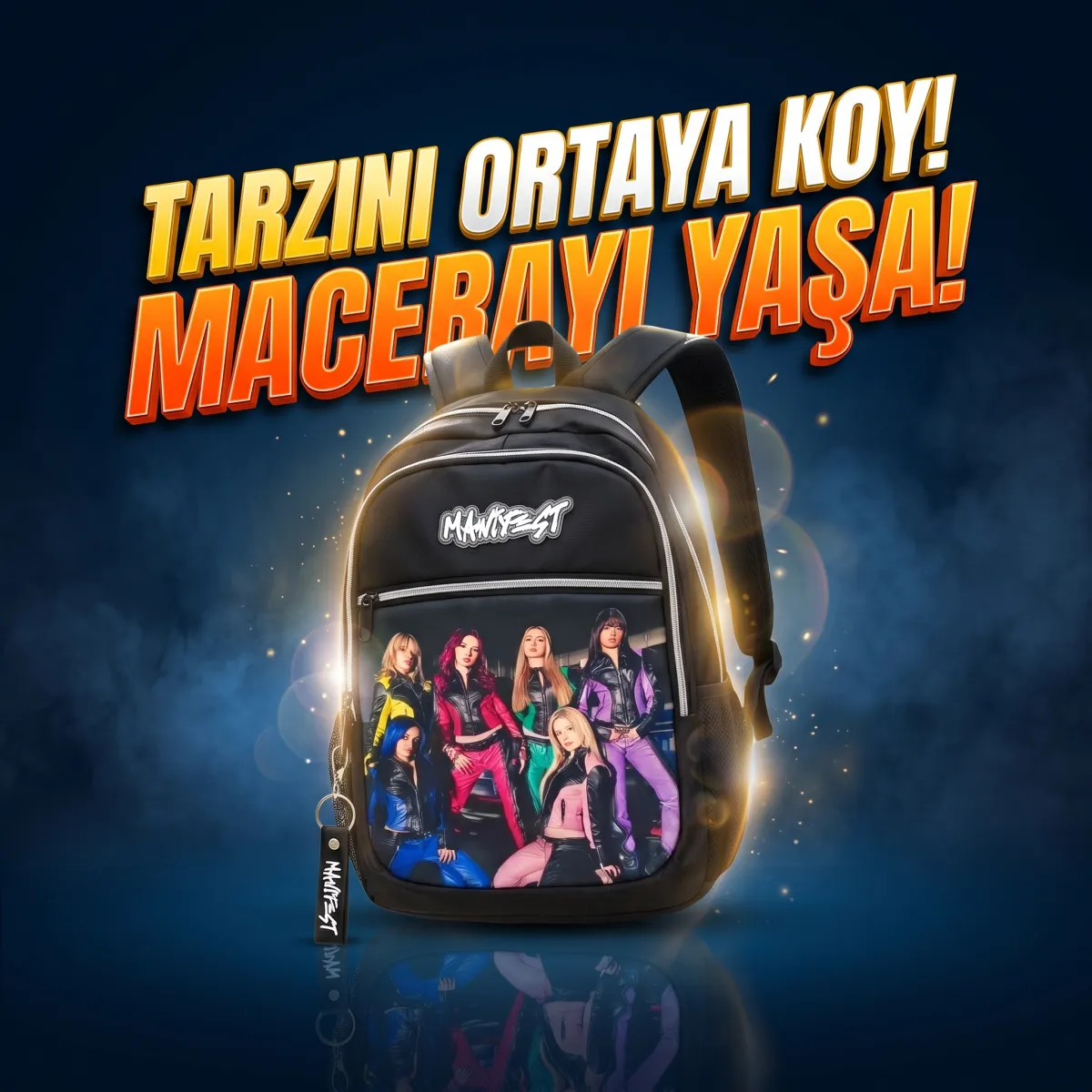 Manifest Baskılı Siyah Okul ve Günlük Sırt Çantası